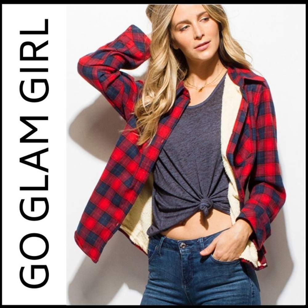 LAST 1! RED/BLUE Plaid Fleece Lined Flannel Top - Picture 1 of 6